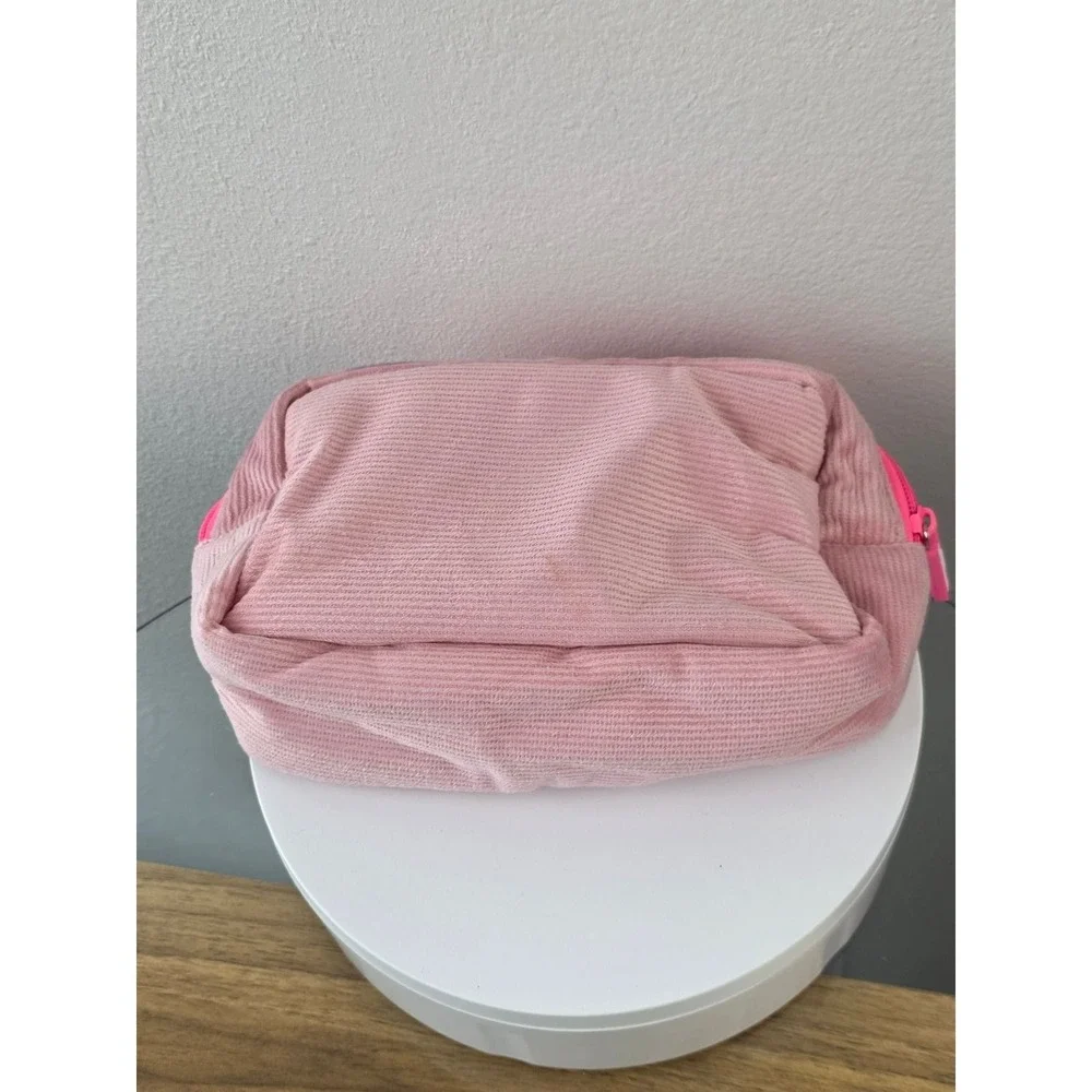 Innbeauty Project Pink Corduroy Makeup Bag Travel Cosmetic Pouch Neon Lining